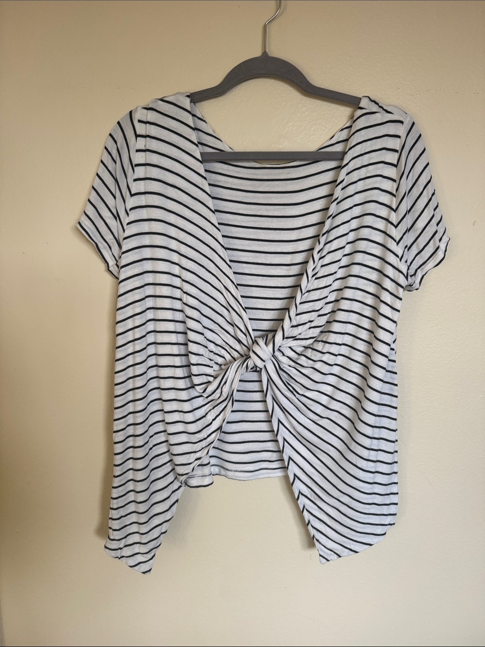 Lulu's White and Black Striped Front-Knot Crop Top